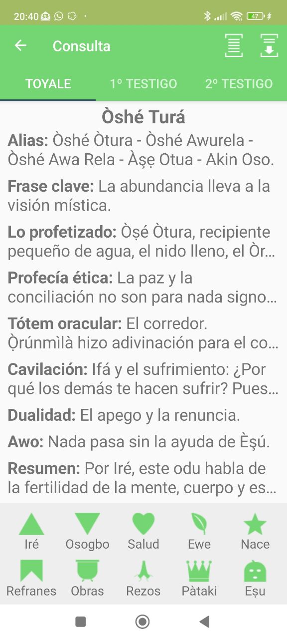 Captura de pantalla App El Oráculo de Ifá