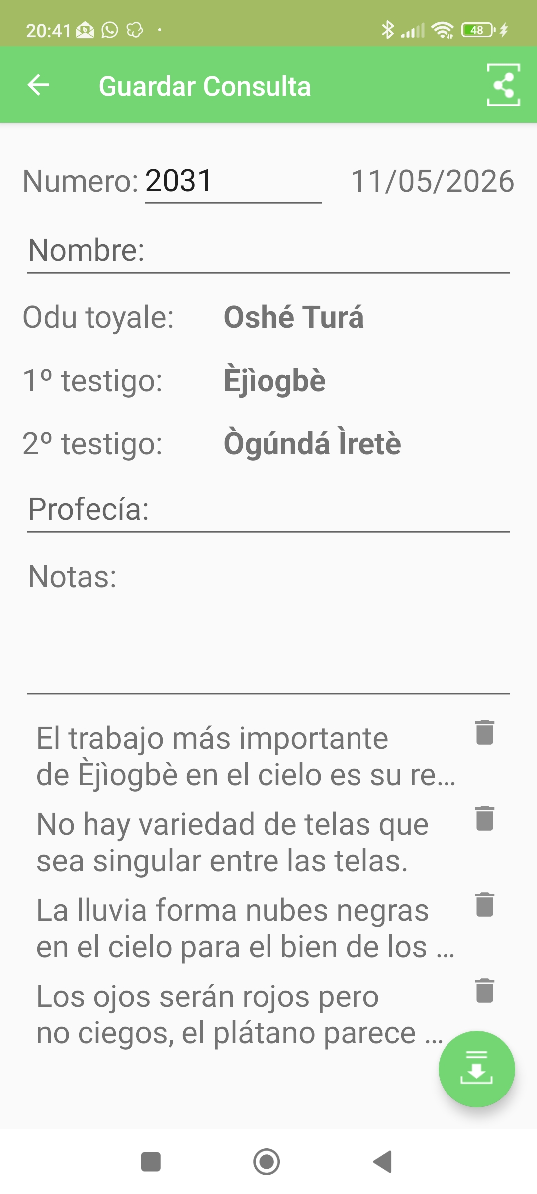 Captura de pantalla App El Oráculo de Ifá