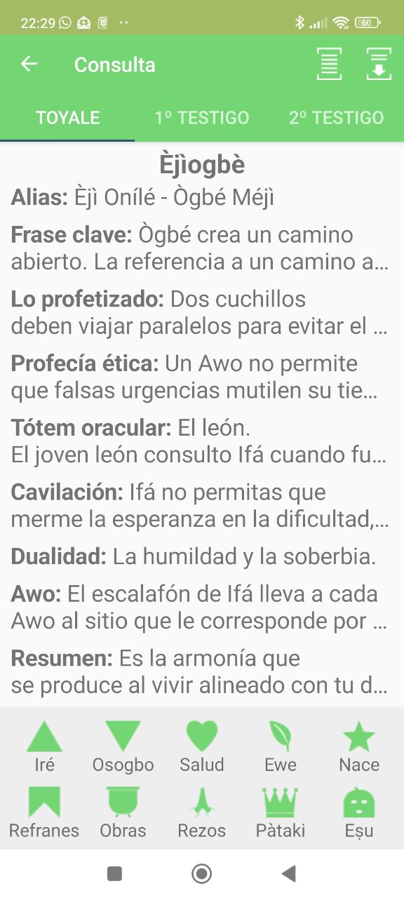 Captura de pantalla App El Oráculo de Ifá