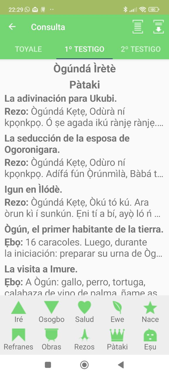 Captura de pantalla App El Oráculo de Ifá
