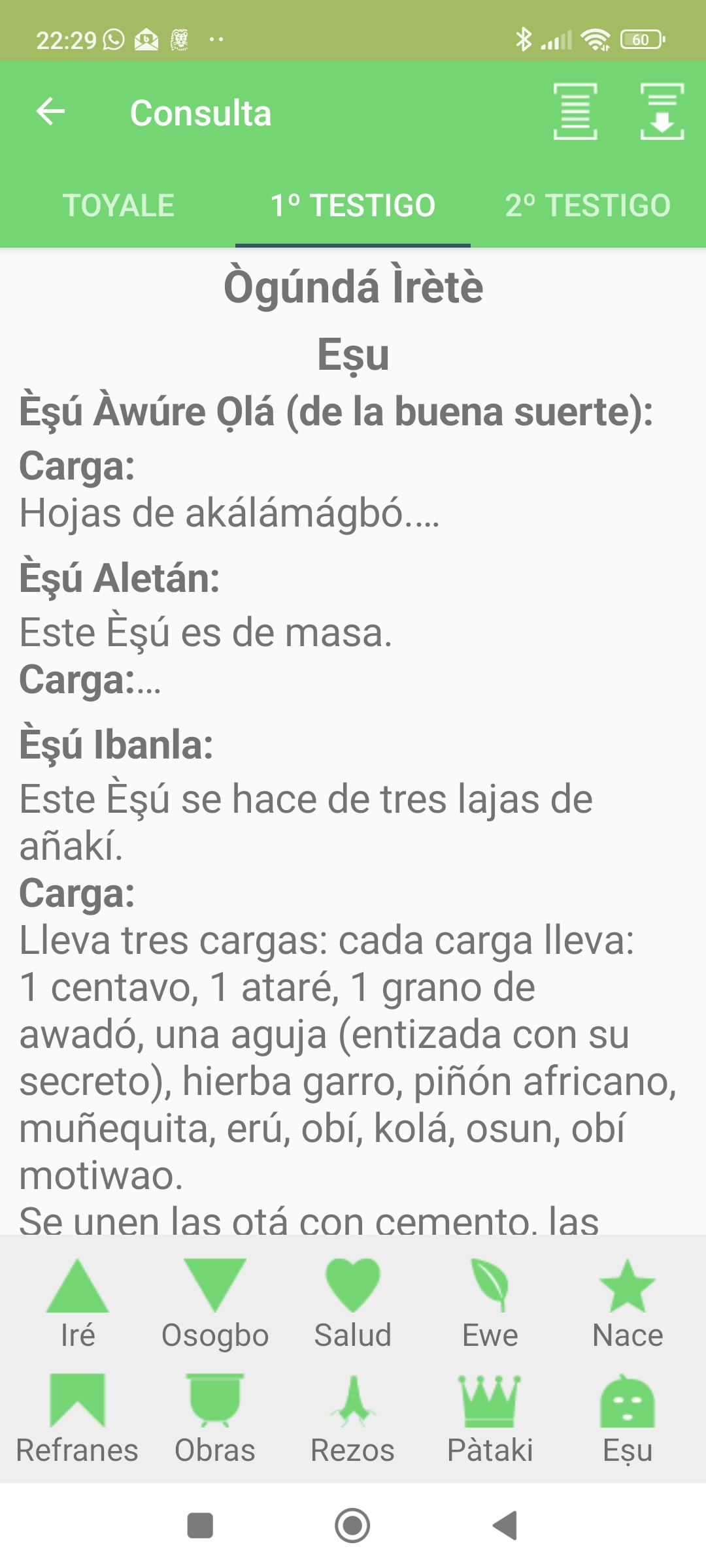 Captura de pantalla App El Oráculo de Ifá
